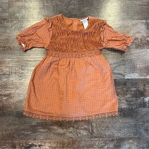 Little Lass Burnt Orange Dress With Puffy Sleeve and Crochet Top Size 6X